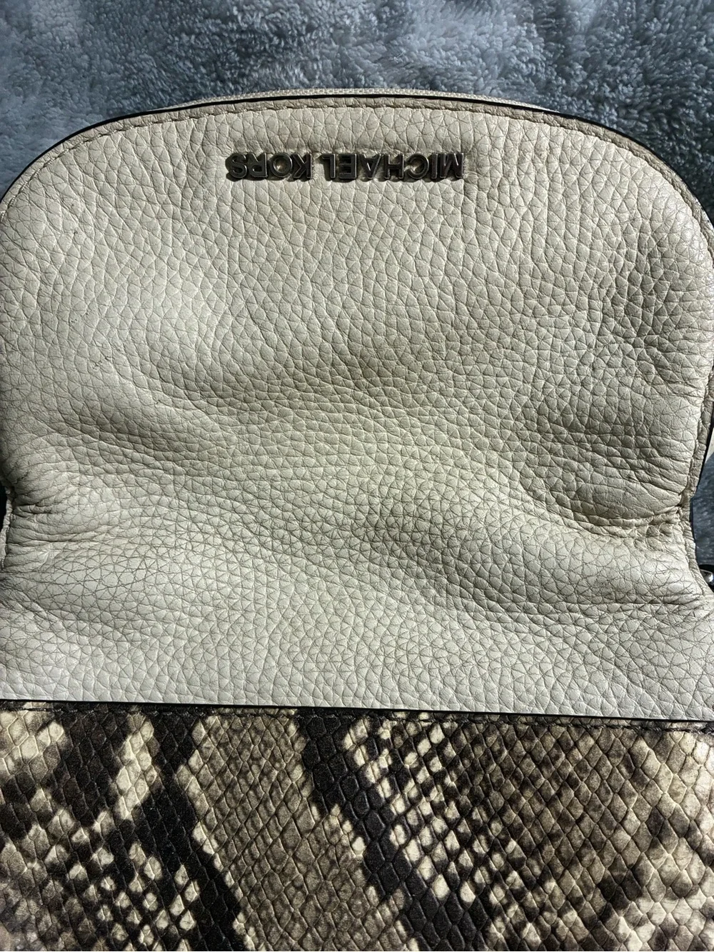 Michael Kors Cream & Brown Snake-Print Crossbody Saddle Bag